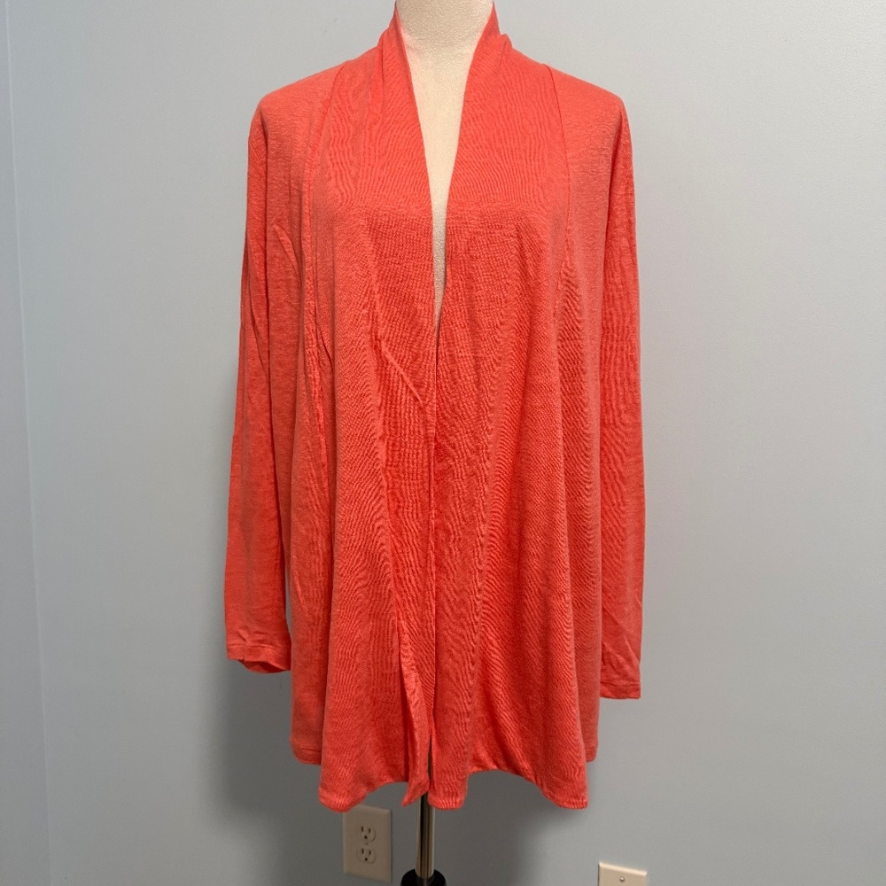 J Jill Love Linen Open Front Coral 100% Linen Cardigan Size M